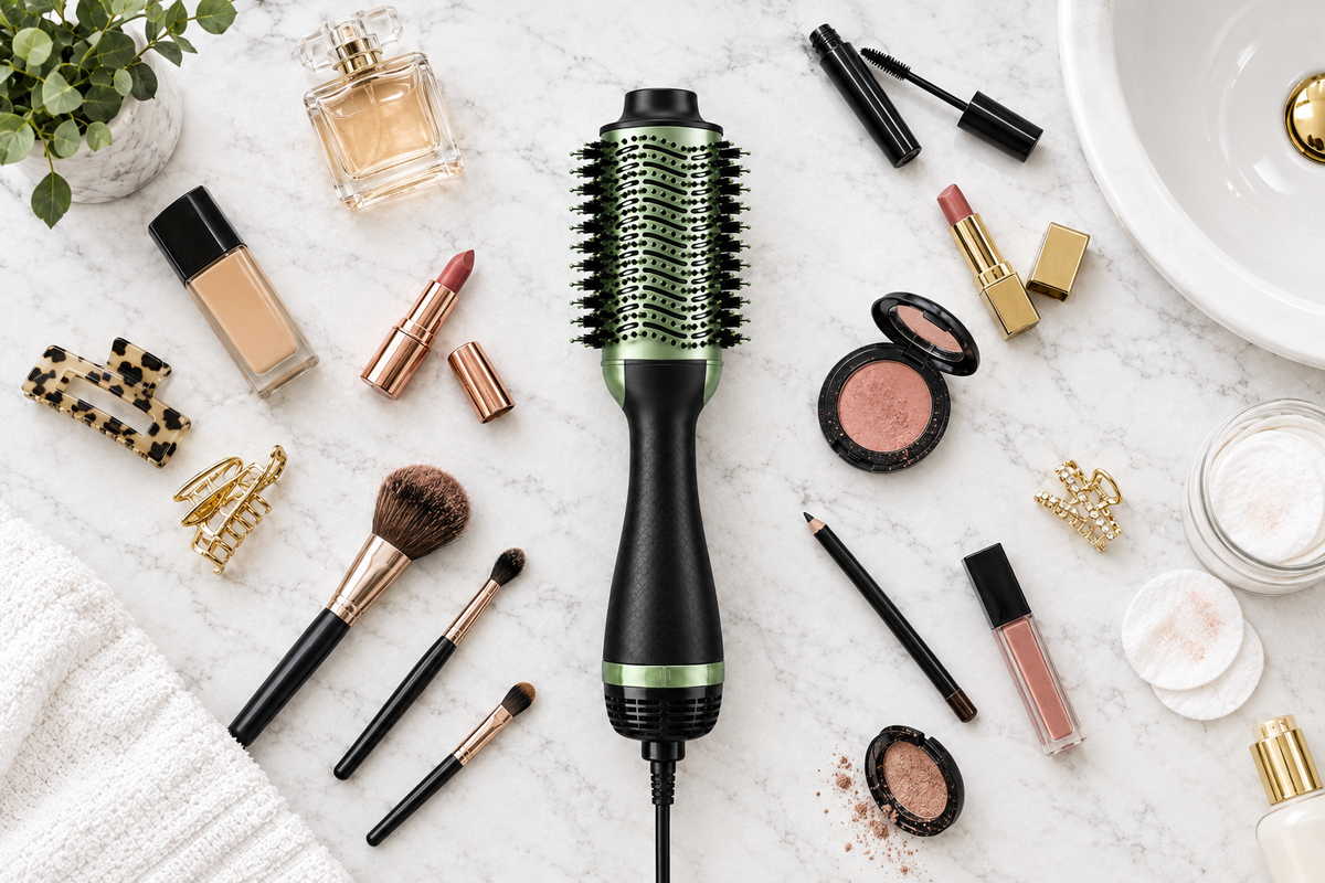 Cepillo Avocado - Flat Lay Real con Maquillaje
